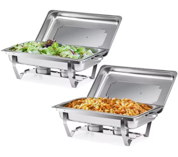 9L silver stainless steel (single compartment) rectangular chafing dish set.