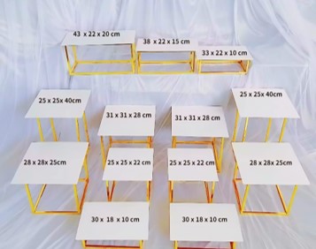 White top with gold legs, frame style, Table Risers set of 13 pcs