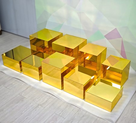 Mirror Gold Table Risers Acrylic square cube set of 7 pcs